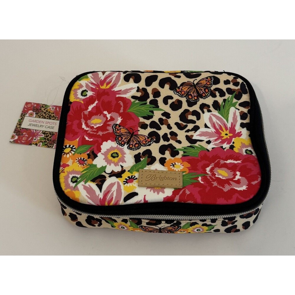 Brighton Garden Spots Jewelry Case Leopard Print Flowers Butterflies NEW